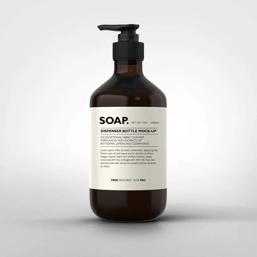 Dispenser Bottle Mock-Up Amber Pump Soap