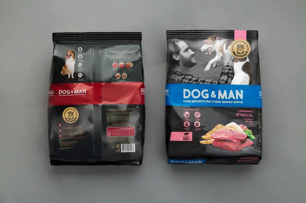 Dog Food Packaging Red Black Blue