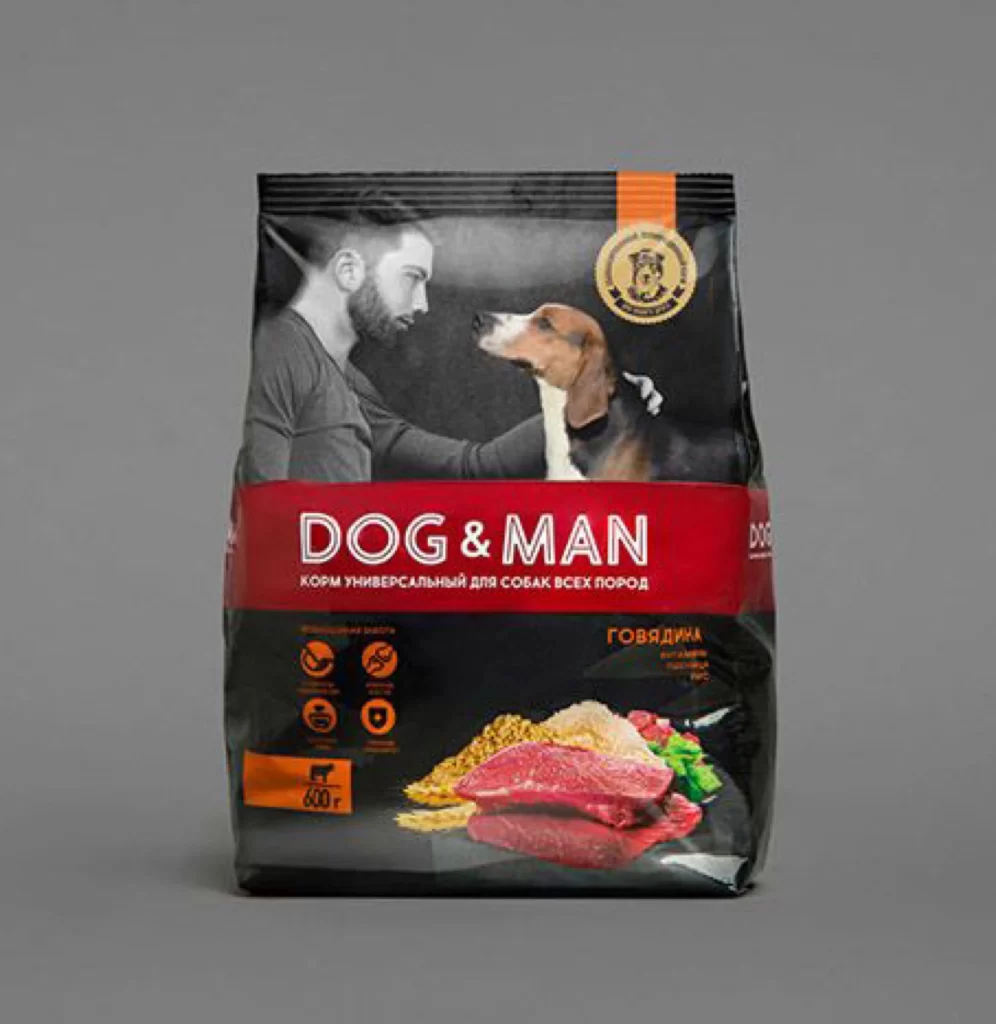 Dog Man Food Packaging Red