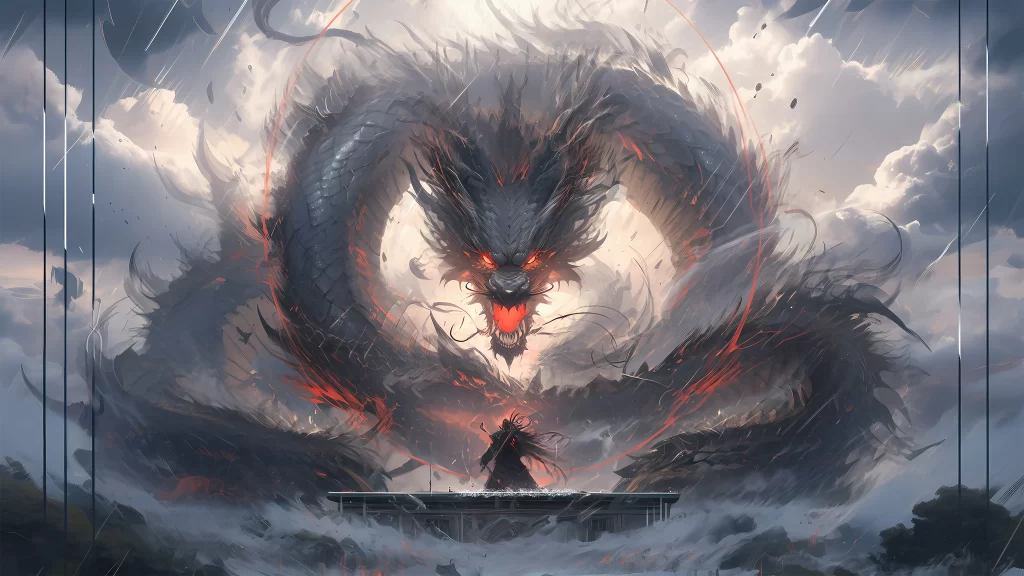 Dragon Black Red Stormy Fantasy