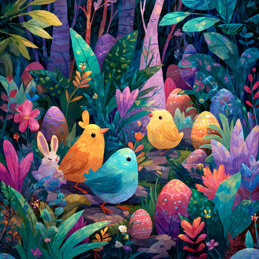 Easter Chicks Eggs Flowers Forest