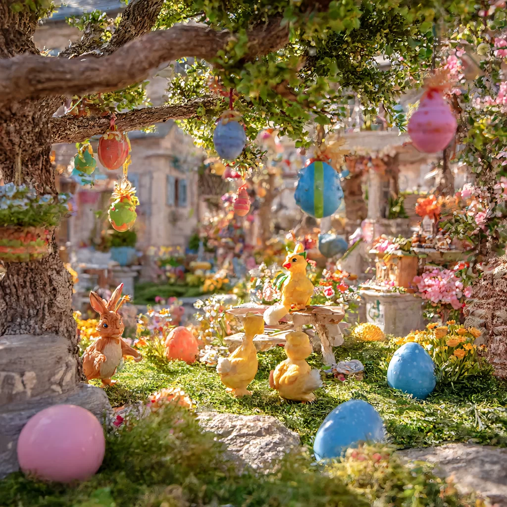 Easter Rabbit Chicks Eggs Garden Pink