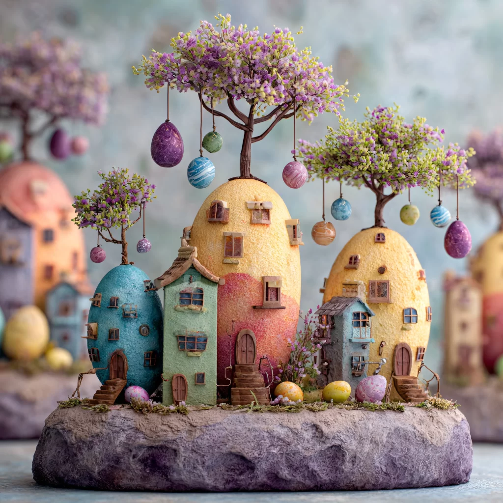 Easter Egg Houses Trees Garden