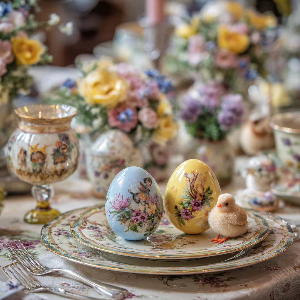 Easter Eggs Flowers Yellow Blue