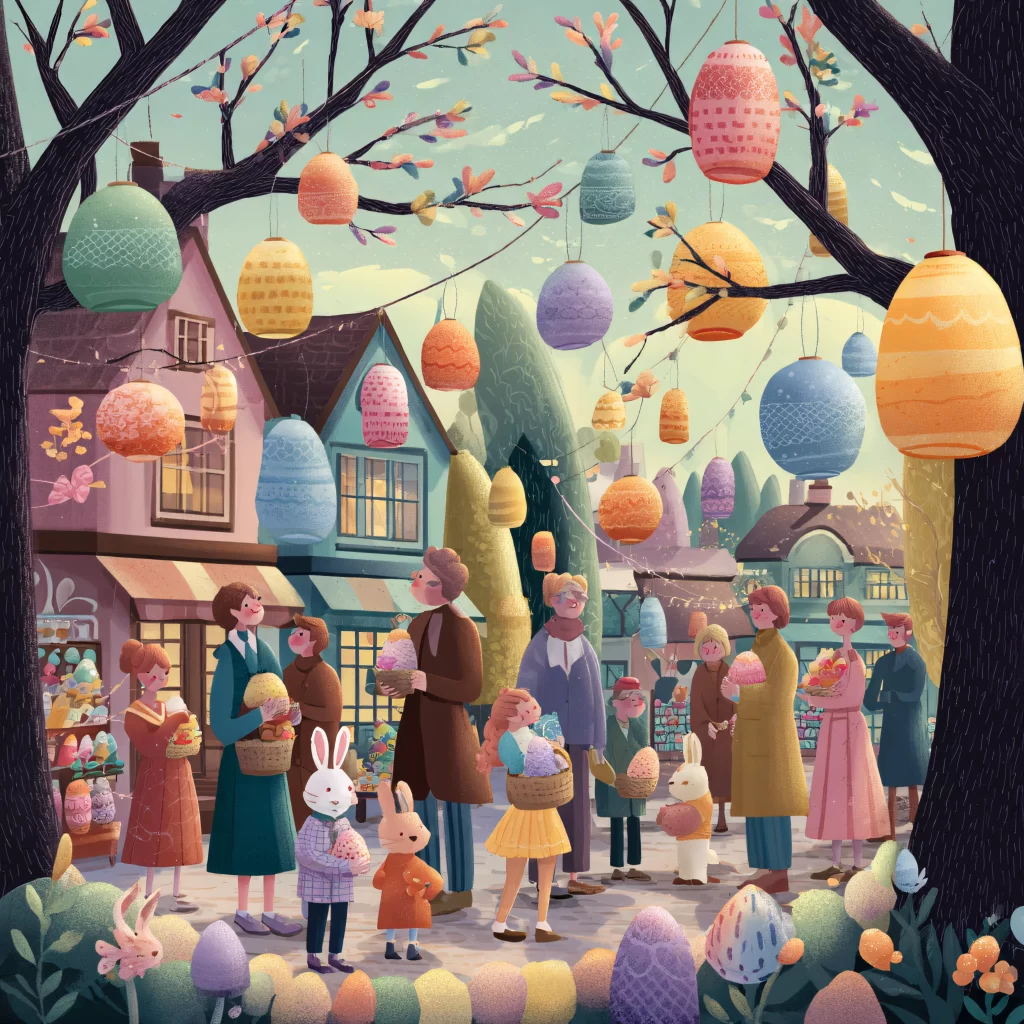 Easter Rabbit Lanterns Village
