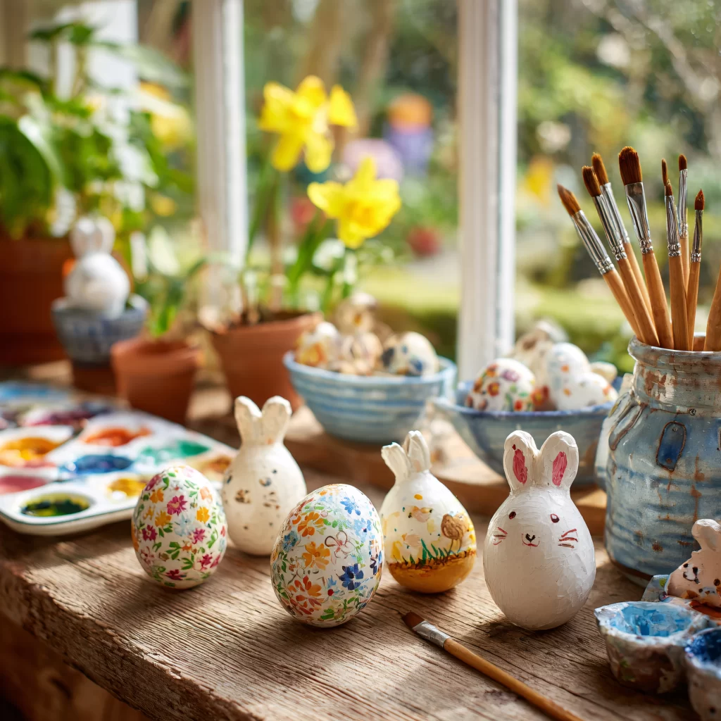 Easter Eggs Rabbits Flowers Spring