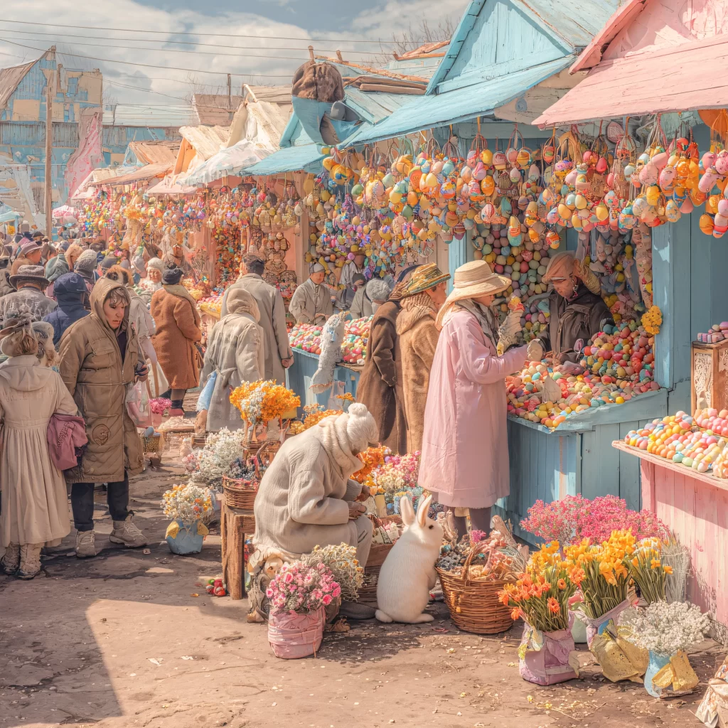 Easter Market Eggs Flowers Pastel