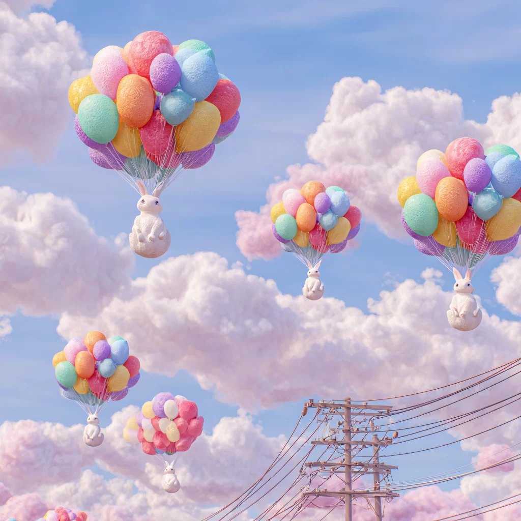 Easter Rabbits Balloons Pastel Spring