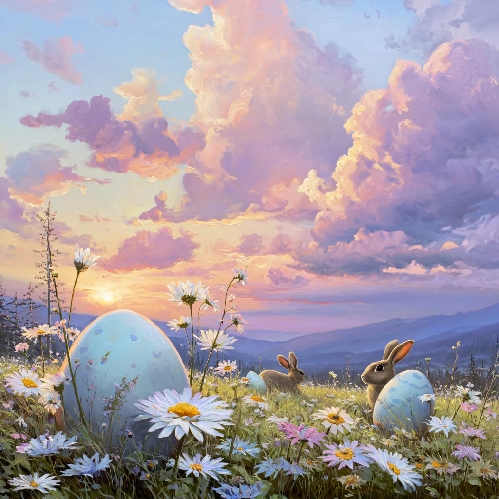 Easter Rabbits Blue Eggs Spring