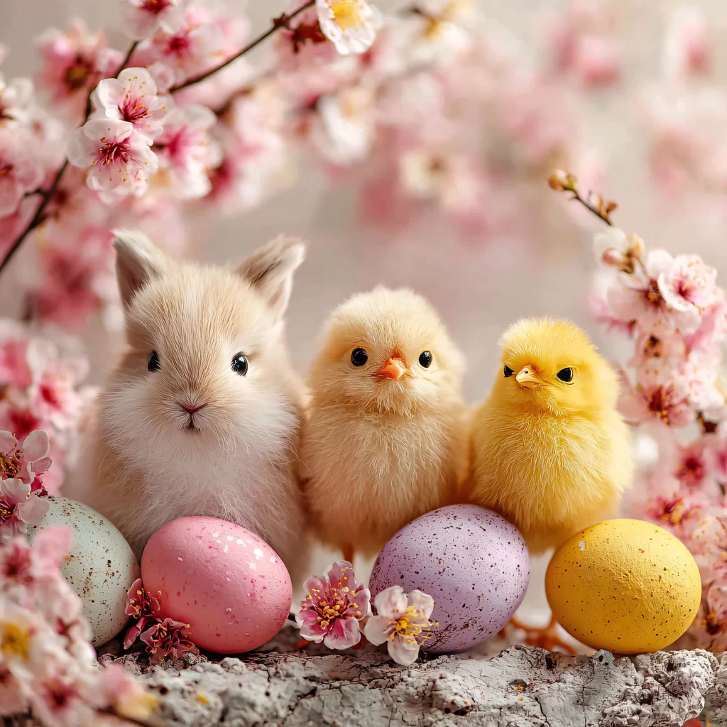 Easter Rabbits Chicks Eggs Flowers 25