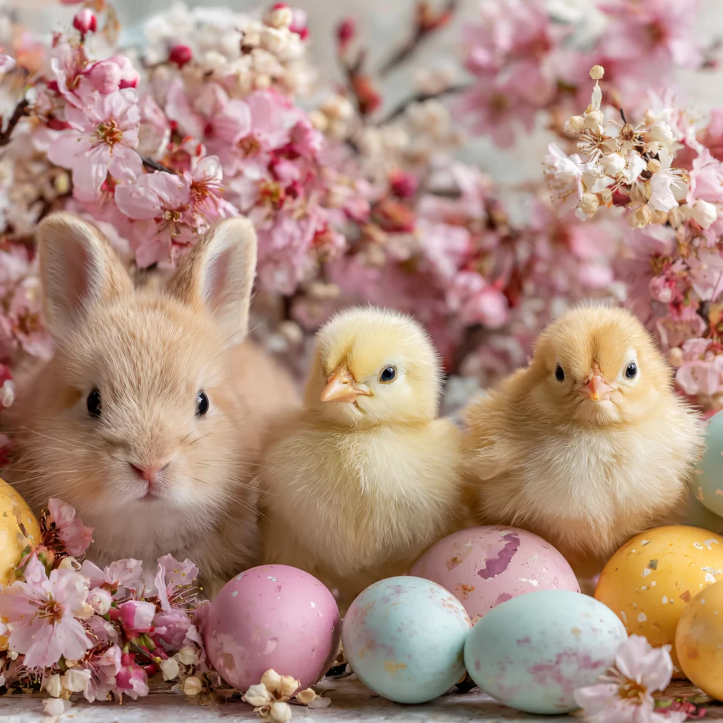 Easter Rabbits Chicks Eggs Flowers 26