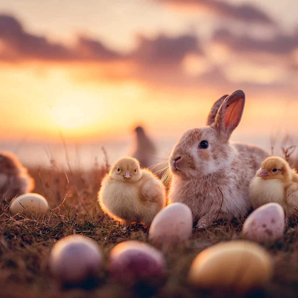 Easter Rabbits Chicks Eggs Sunset 148