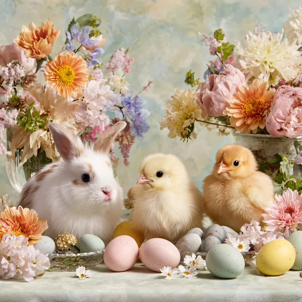 Easter Rabbits Chicks Eggs Flowers 184