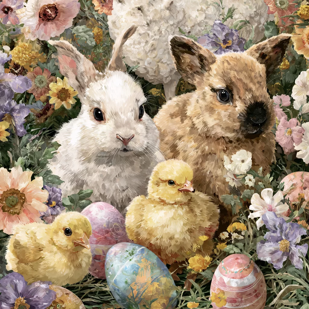 Easter Rabbits Chicks Eggs Flowers 225