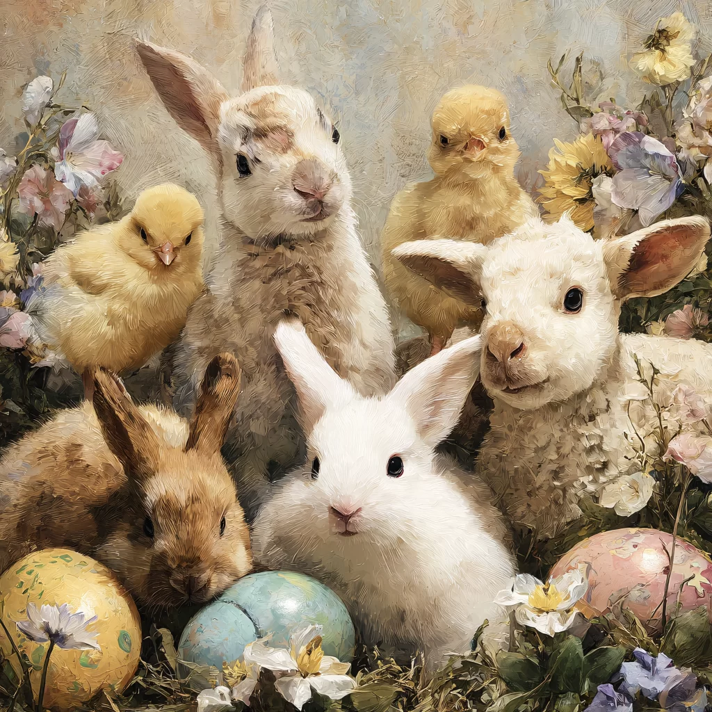 Easter Rabbits Chicks Eggs Flowers 228