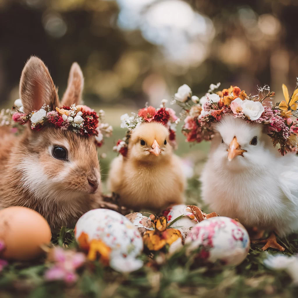 Easter Rabbits Chicks Eggs Flowers 245