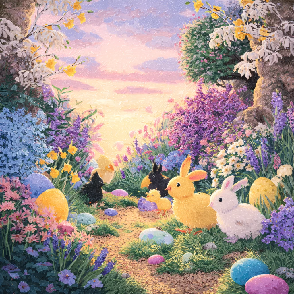 Easter Rabbits Chicks Eggs Flowers 265