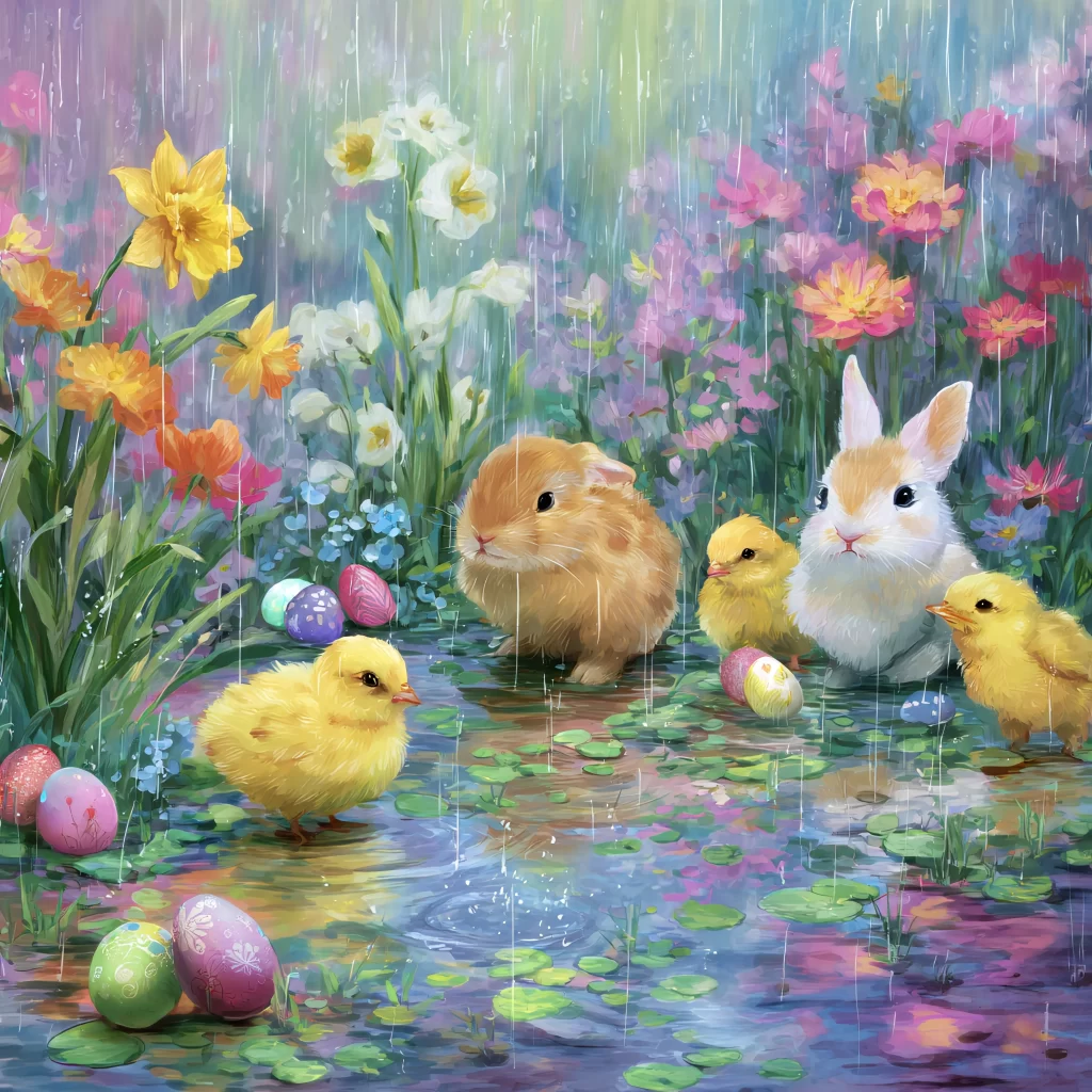Easter Rabbit Chick Eggs Garden Pink