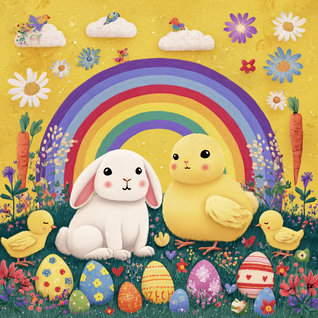 Easter Rabbits Chicks Eggs Flowers 627