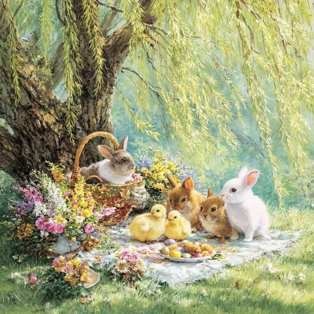 Easter Rabbits Chicks Flowers Pastel 510