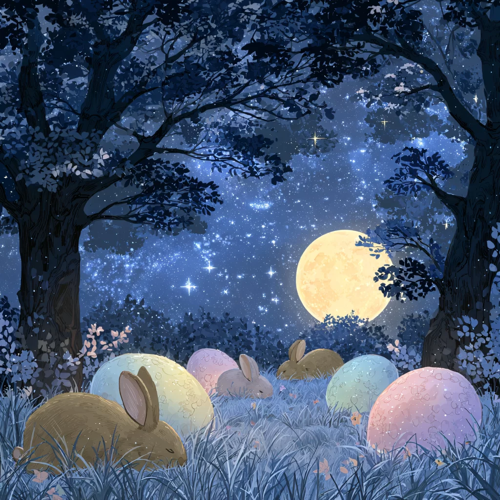 Easter Rabbit Eggs Blue Night