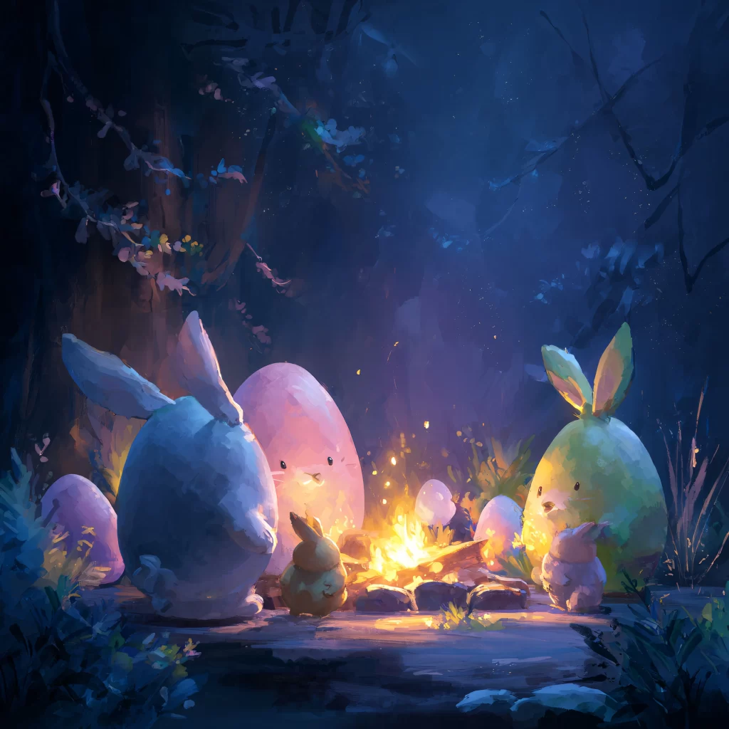 Easter Rabbit Campfire Forest Night