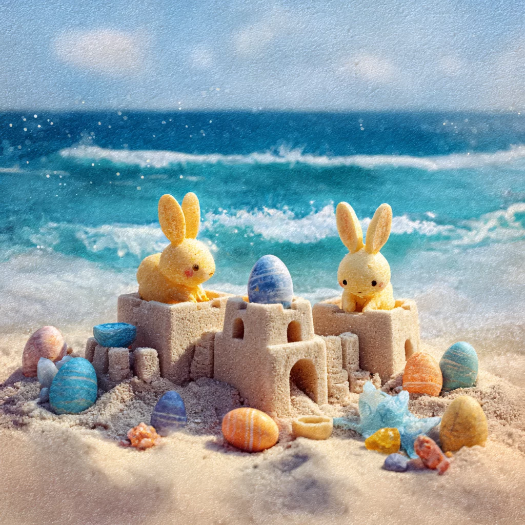 Easter Rabbit Eggs Blue Beach