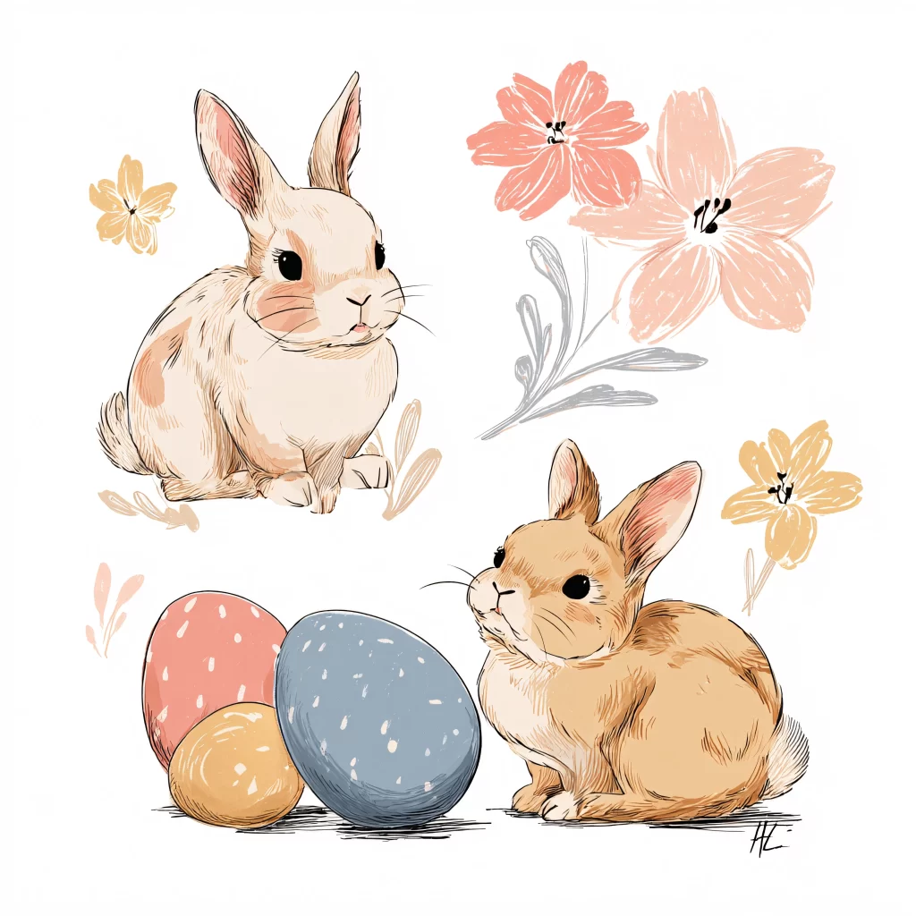 Easter Rabbit Eggs Flowers