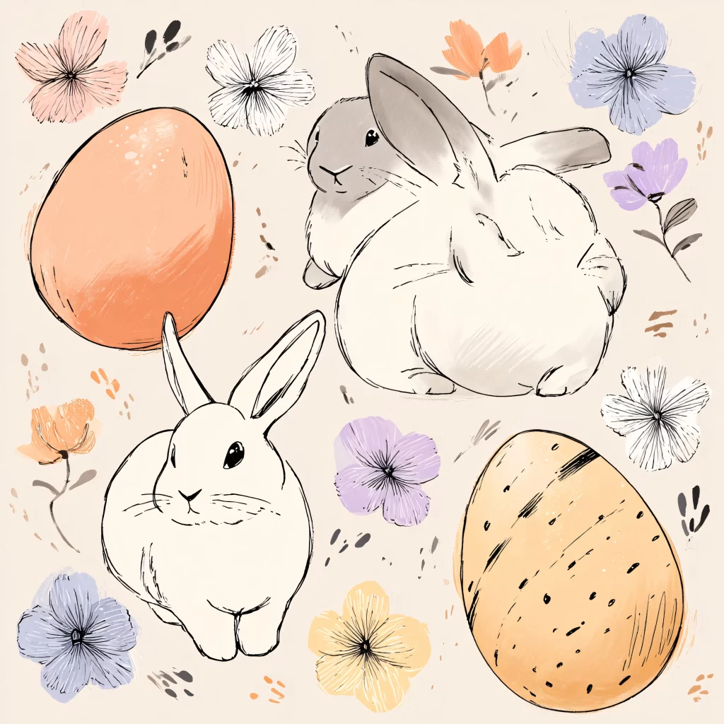 Easter Rabbit Eggs Flowers