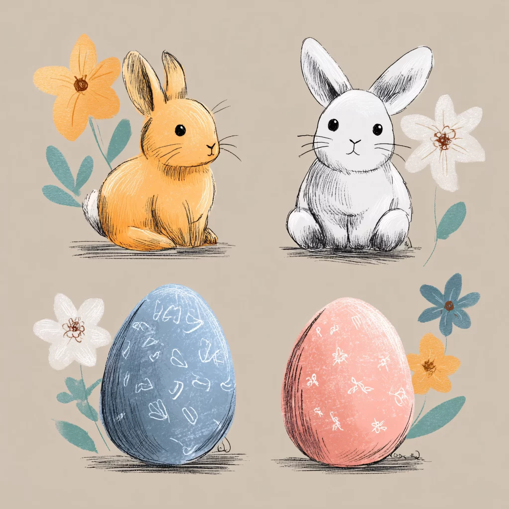 Easter Rabbit Eggs Flowers