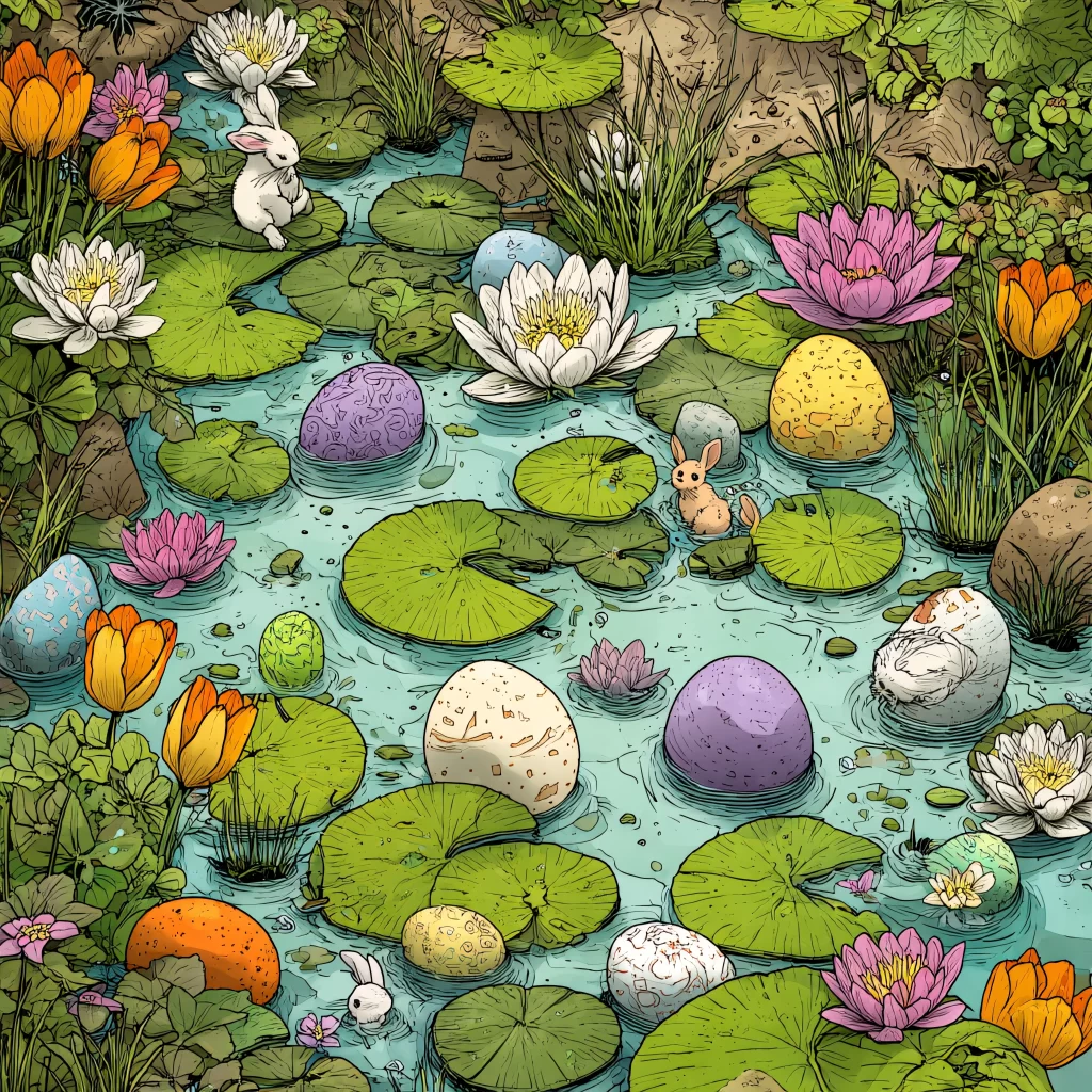 Easter Rabbits Eggs Flowers Pastel 7