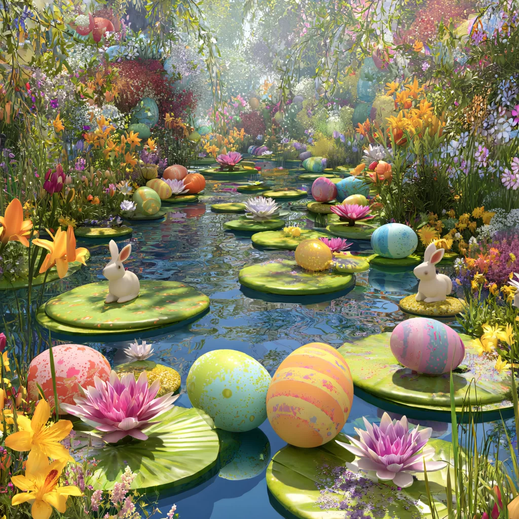 Easter Rabbits Eggs Flowers Pastel 8