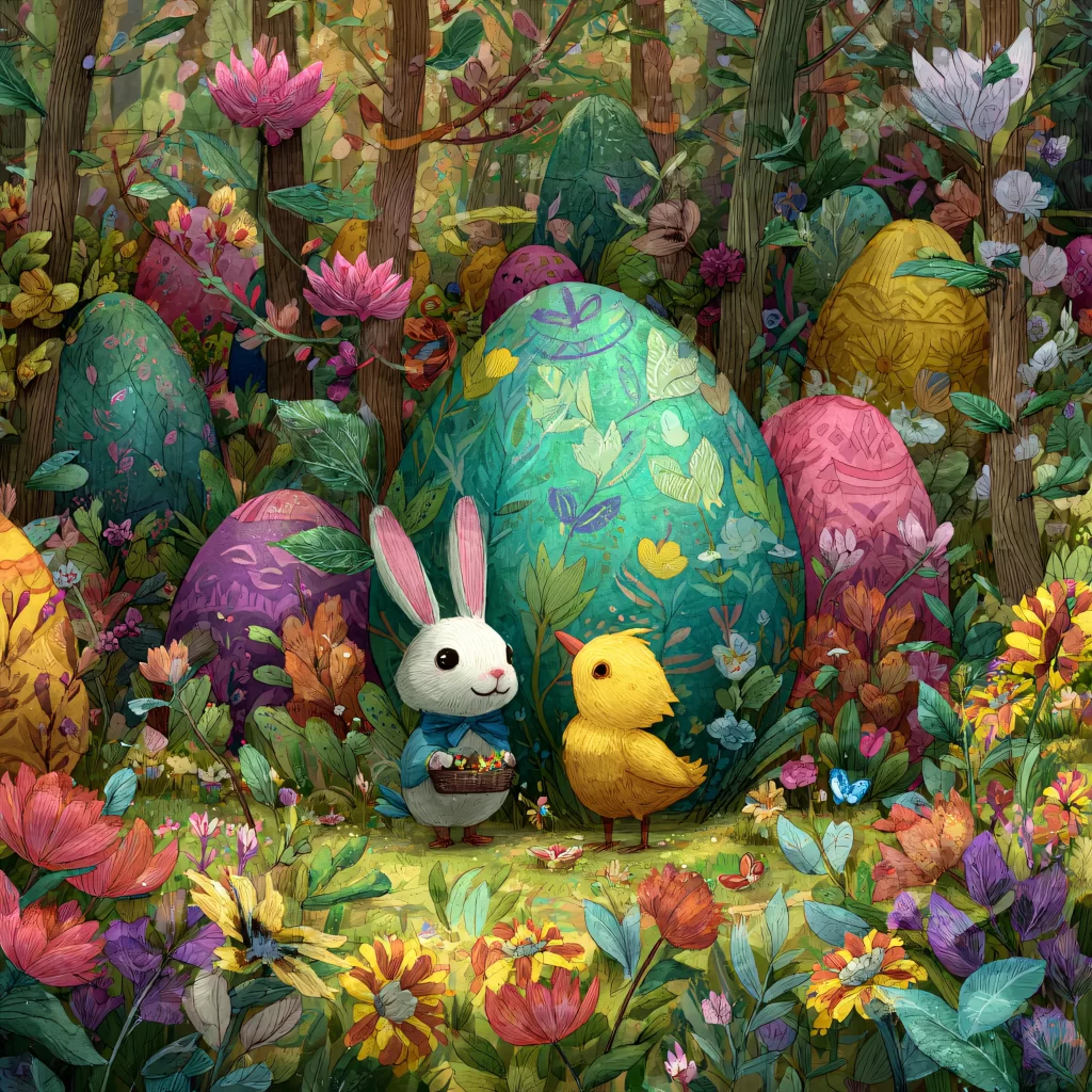 Easter Rabbits Eggs Flowers Pastel 9
