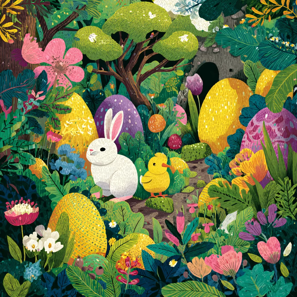 Easter Rabbits Eggs Flowers Green 12