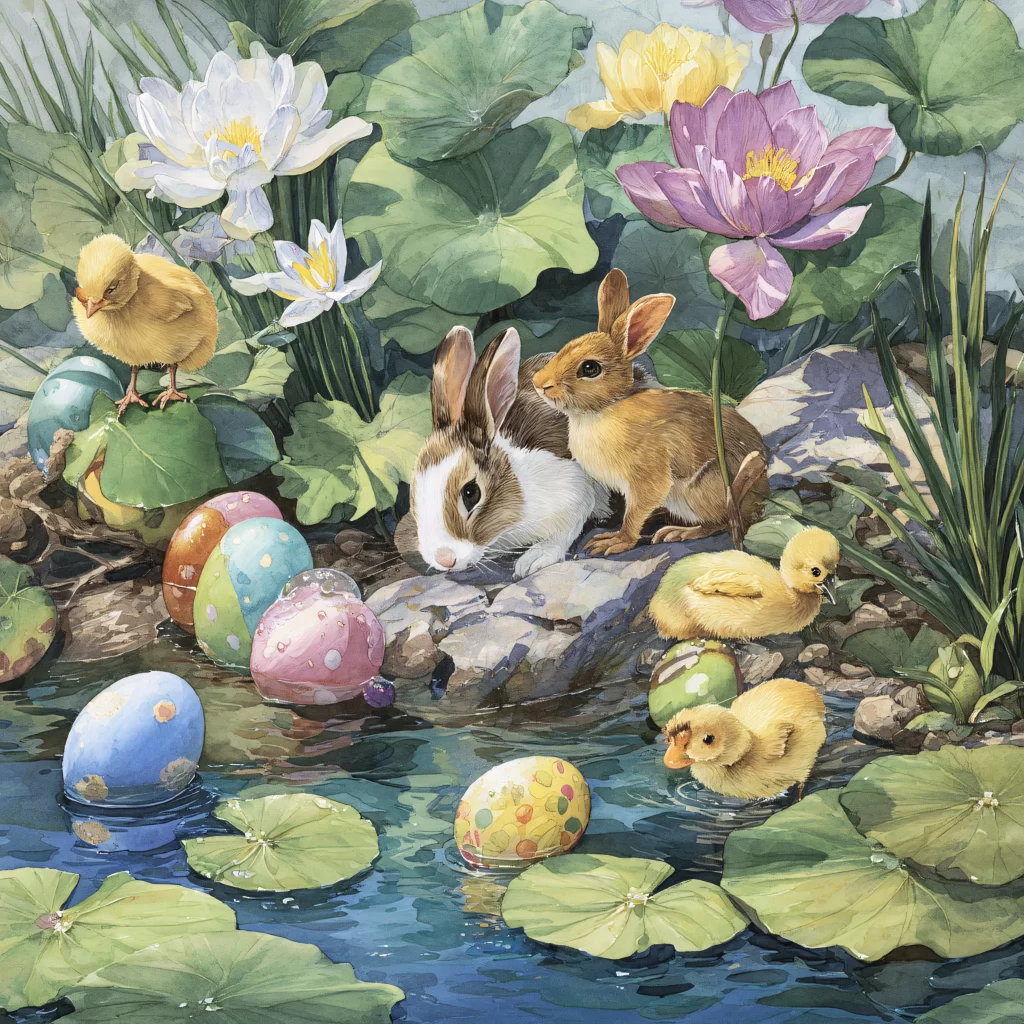 Easter Rabbits Eggs Flowers Pastel 18