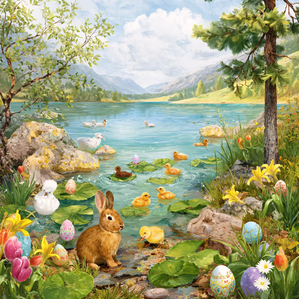 Easter Rabbits Eggs Flowers Pastel 19