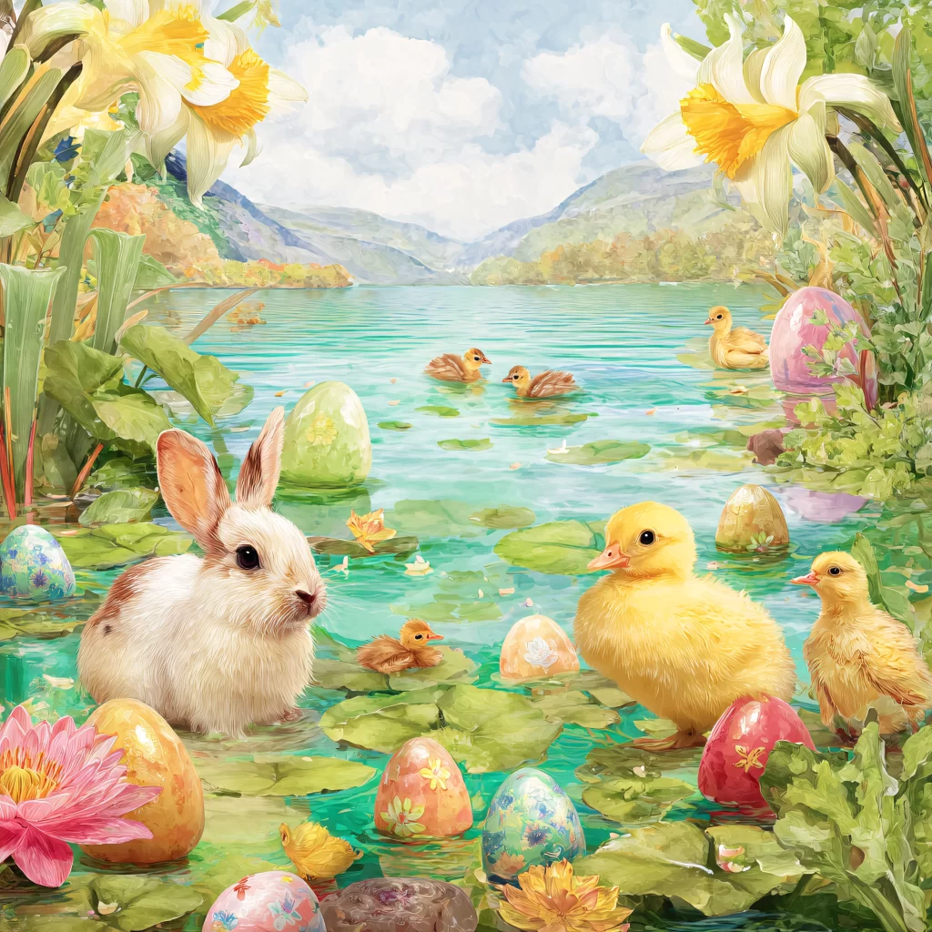 Easter Rabbits Eggs Flowers Pastel 20