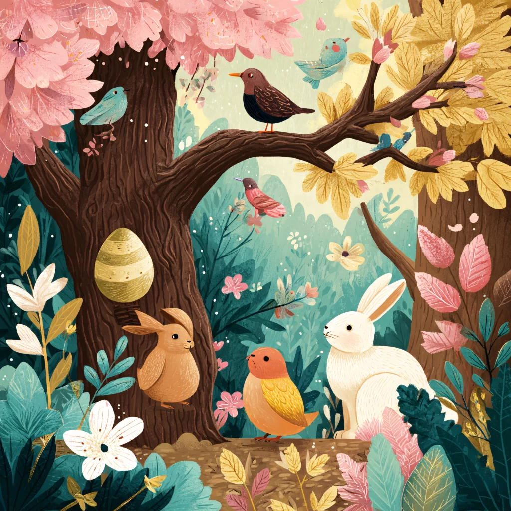 Easter Rabbits Eggs Flowers Pink 21