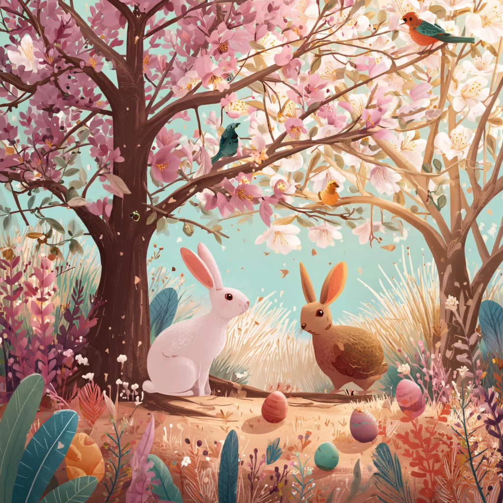 Easter Rabbits Eggs Flowers Pink 23