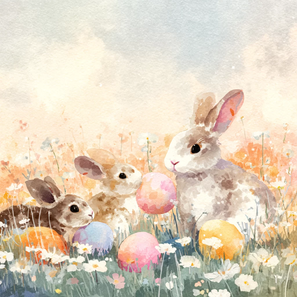 Easter Rabbits Eggs Flowers Pastel 37