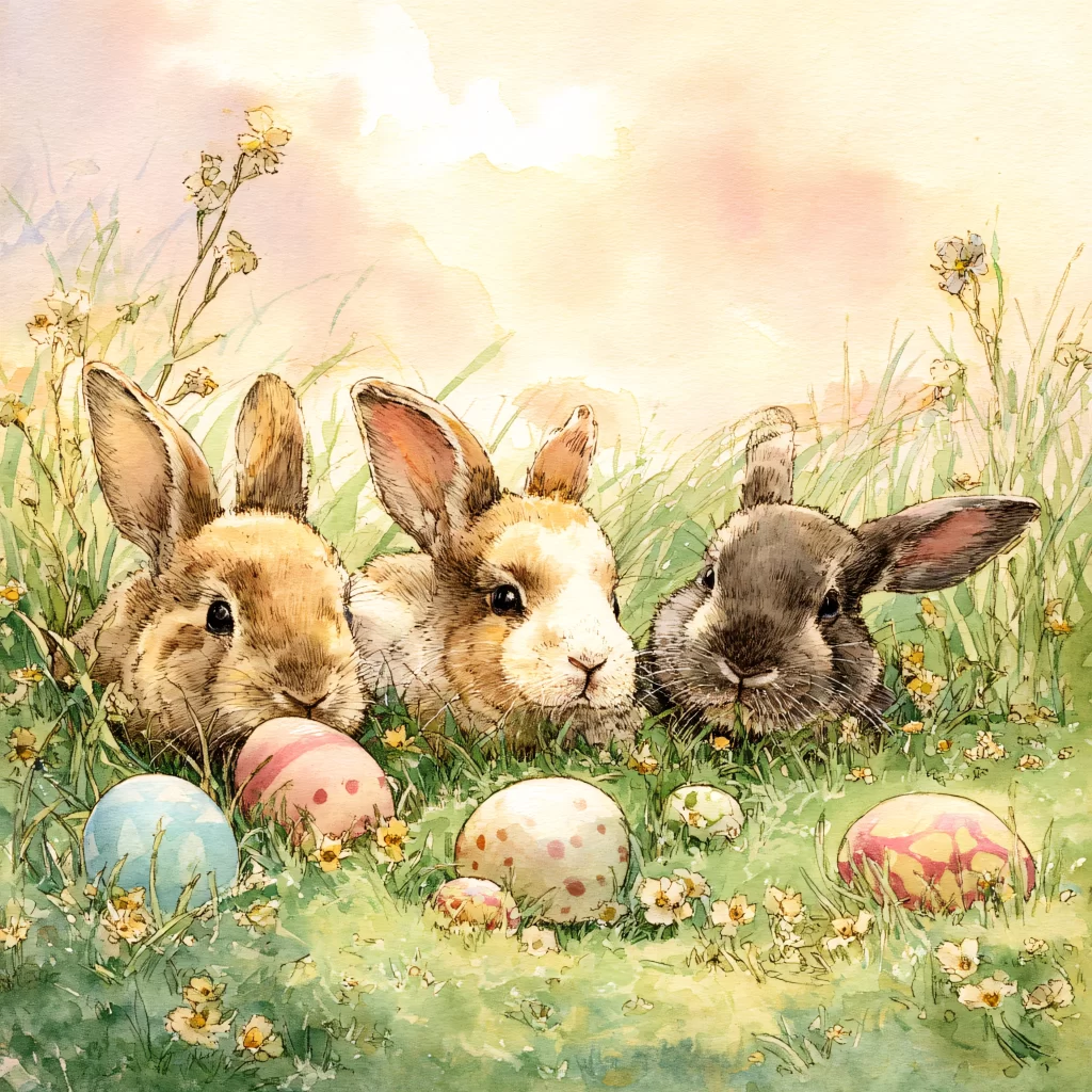 Easter Rabbits Eggs Flowers Pastel 38