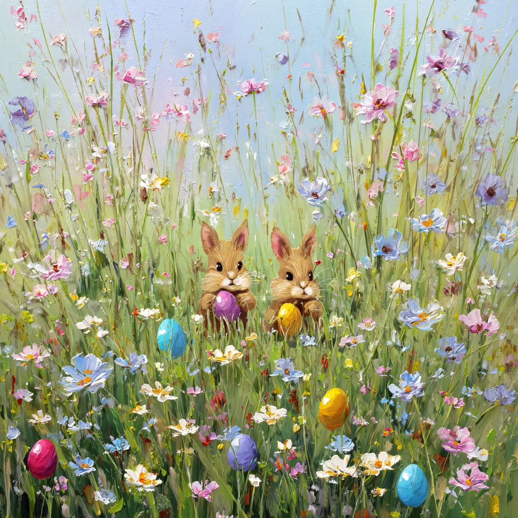 Easter Rabbits Eggs Flowers Pastel 40