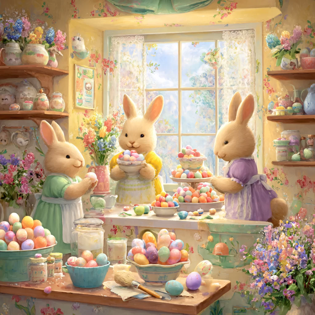 Easter Rabbits Eggs Flowers Pastel 41