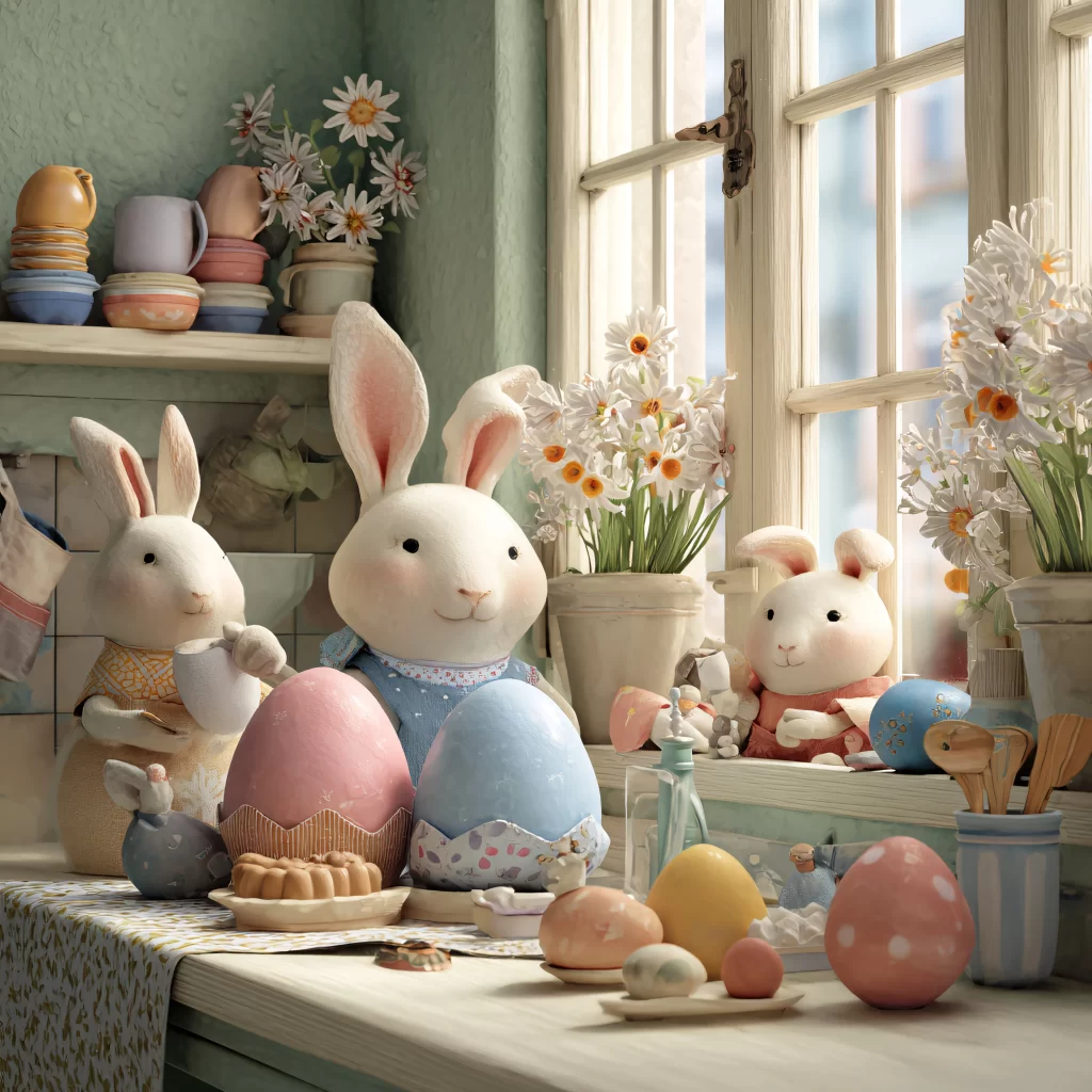 Easter Rabbits Eggs Flowers Pastel 42
