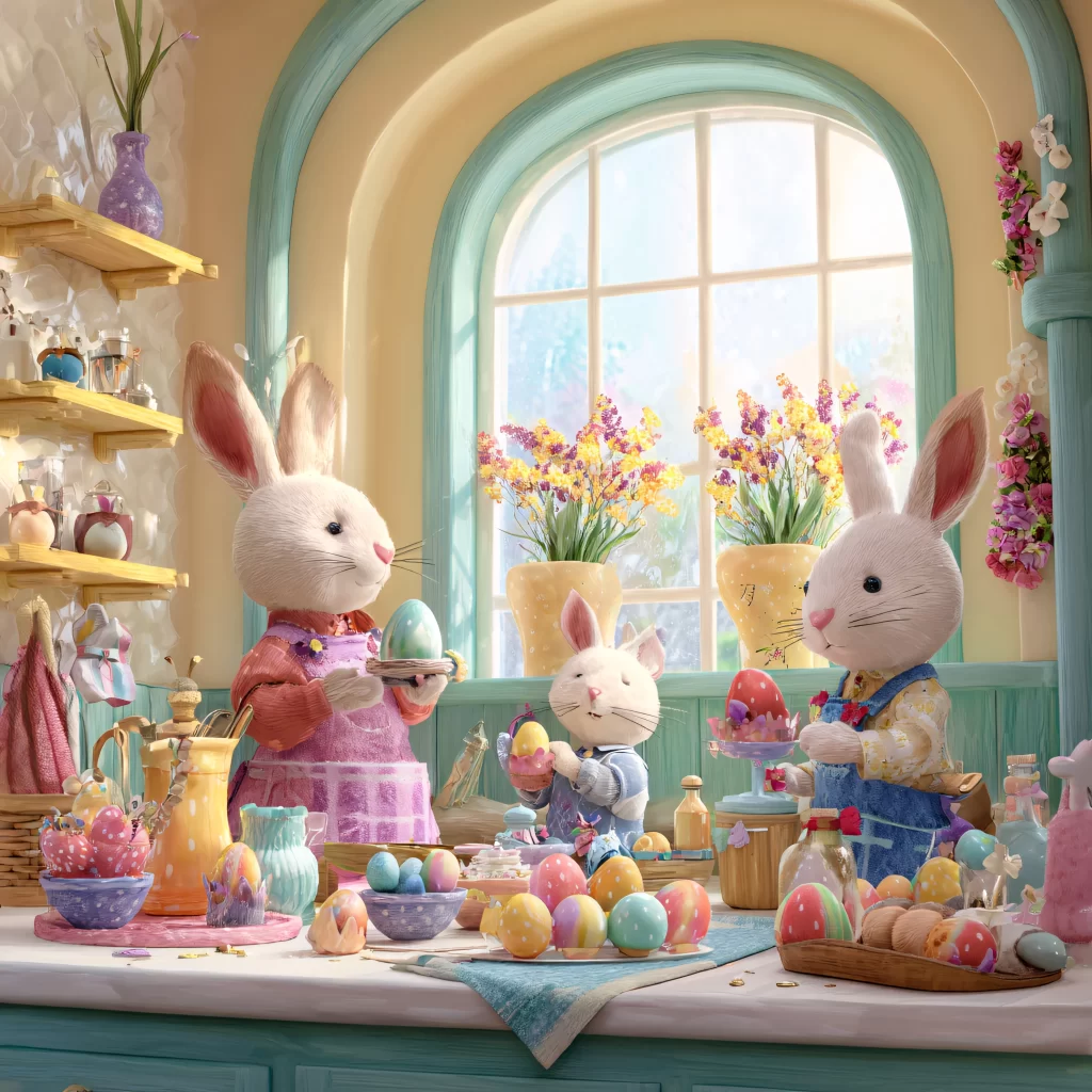Easter Rabbits Eggs Flowers Pastel 43