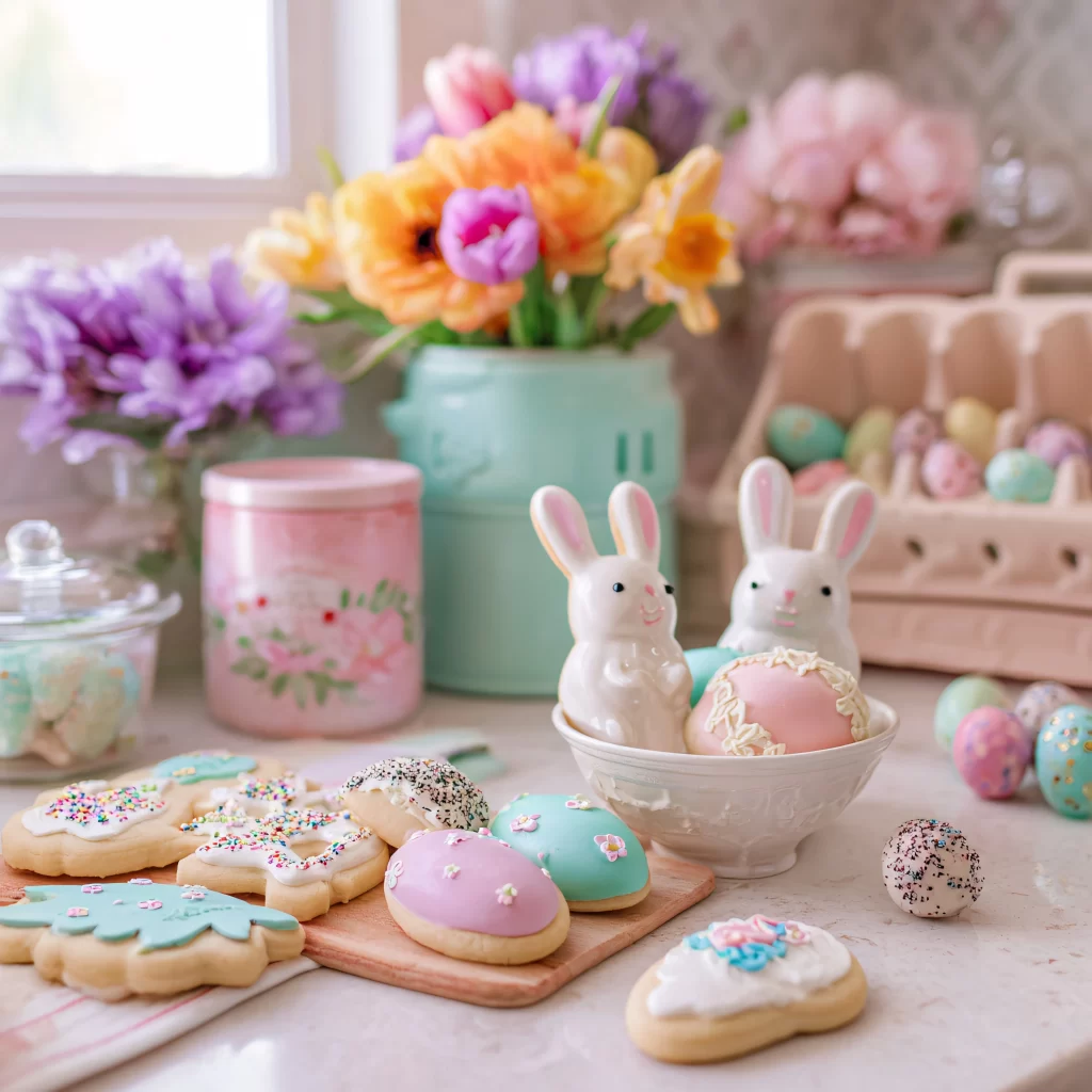 Easter Rabbits Eggs Flowers Pastel 50