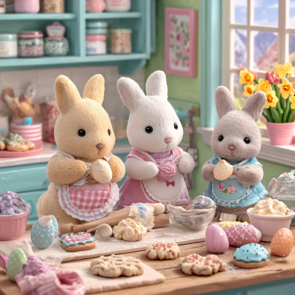 Easter Rabbits Eggs Flowers Pastel 51