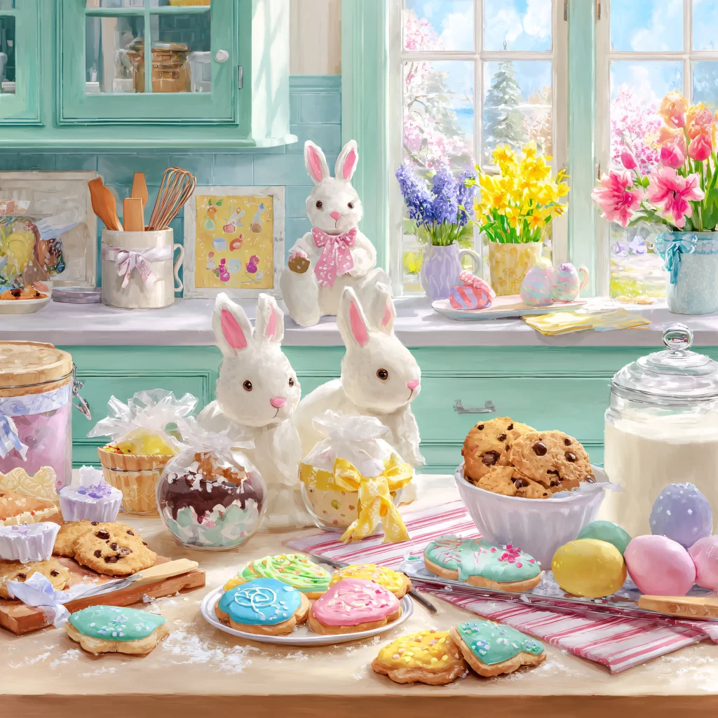Easter Rabbits Eggs Flowers Pastel 52