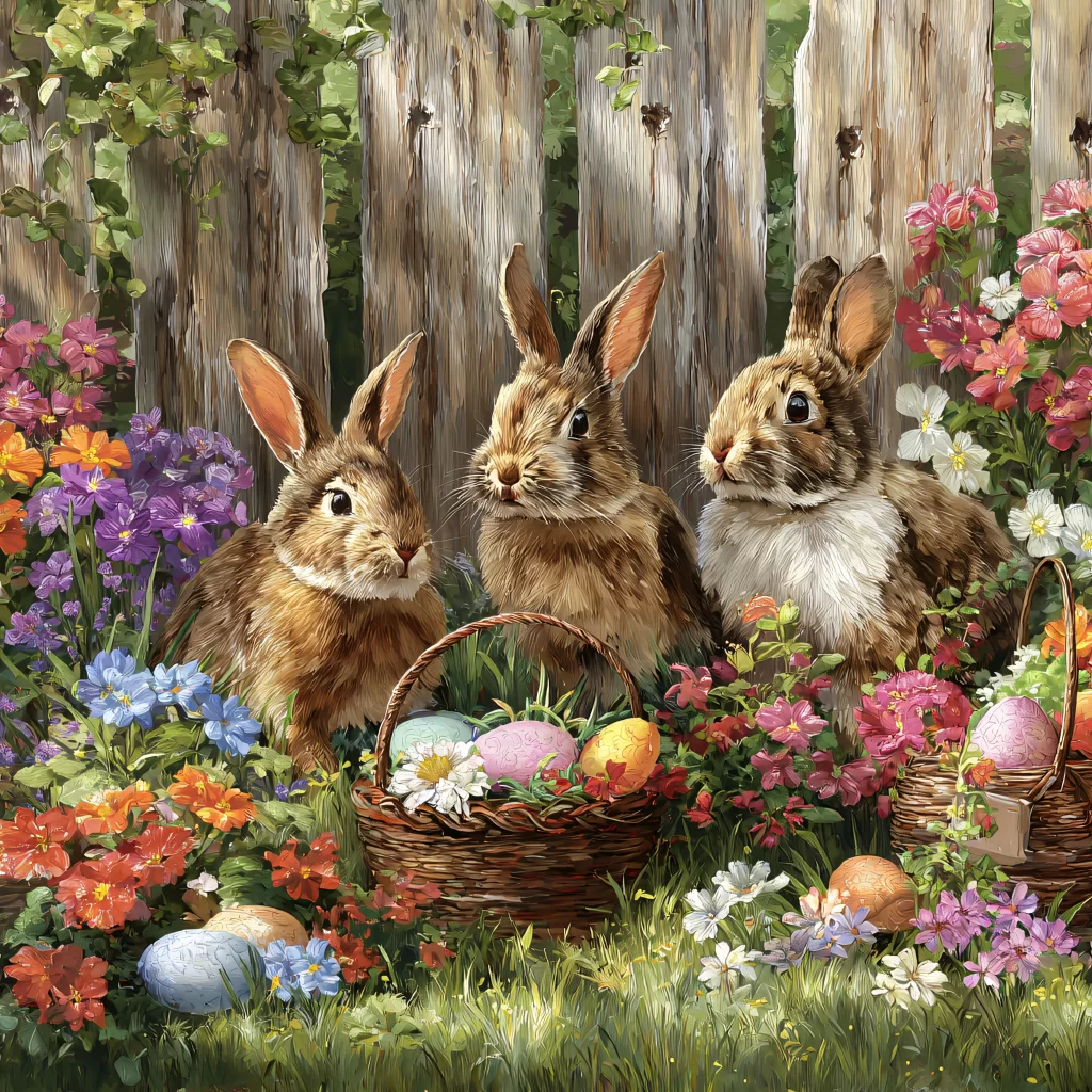 Easter Rabbits Eggs Flowers Spring 54