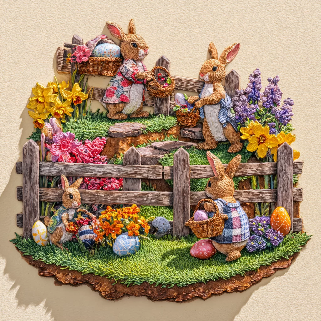 Easter Rabbits Eggs Flowers Pastel 55